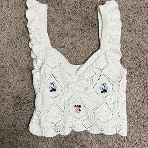 Chelsea & Violet Cream Crochet Crop Top S